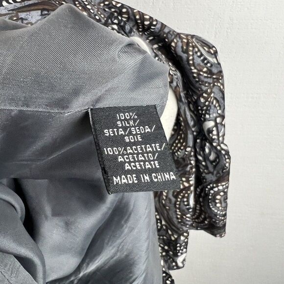 Tibi New York Dress 8 Womens Gray Print Silk 3/4 Sleeves Mini Lined Ruffle Hem - Picture 7 of 9